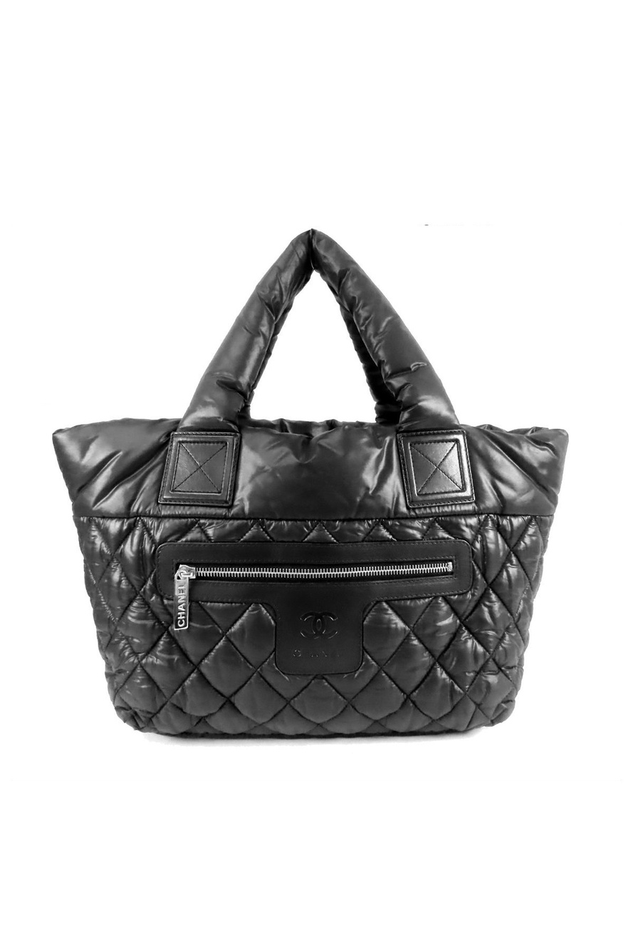 Chanel Coco Cocoon Small Black Silver Nylon Leather Tote Bag